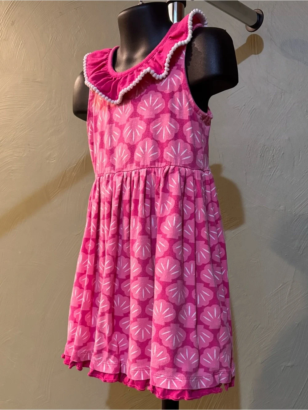 Nannette Girls Pink Seashell Dress Size 6 Ruffle Pom Pom Casual Nautical